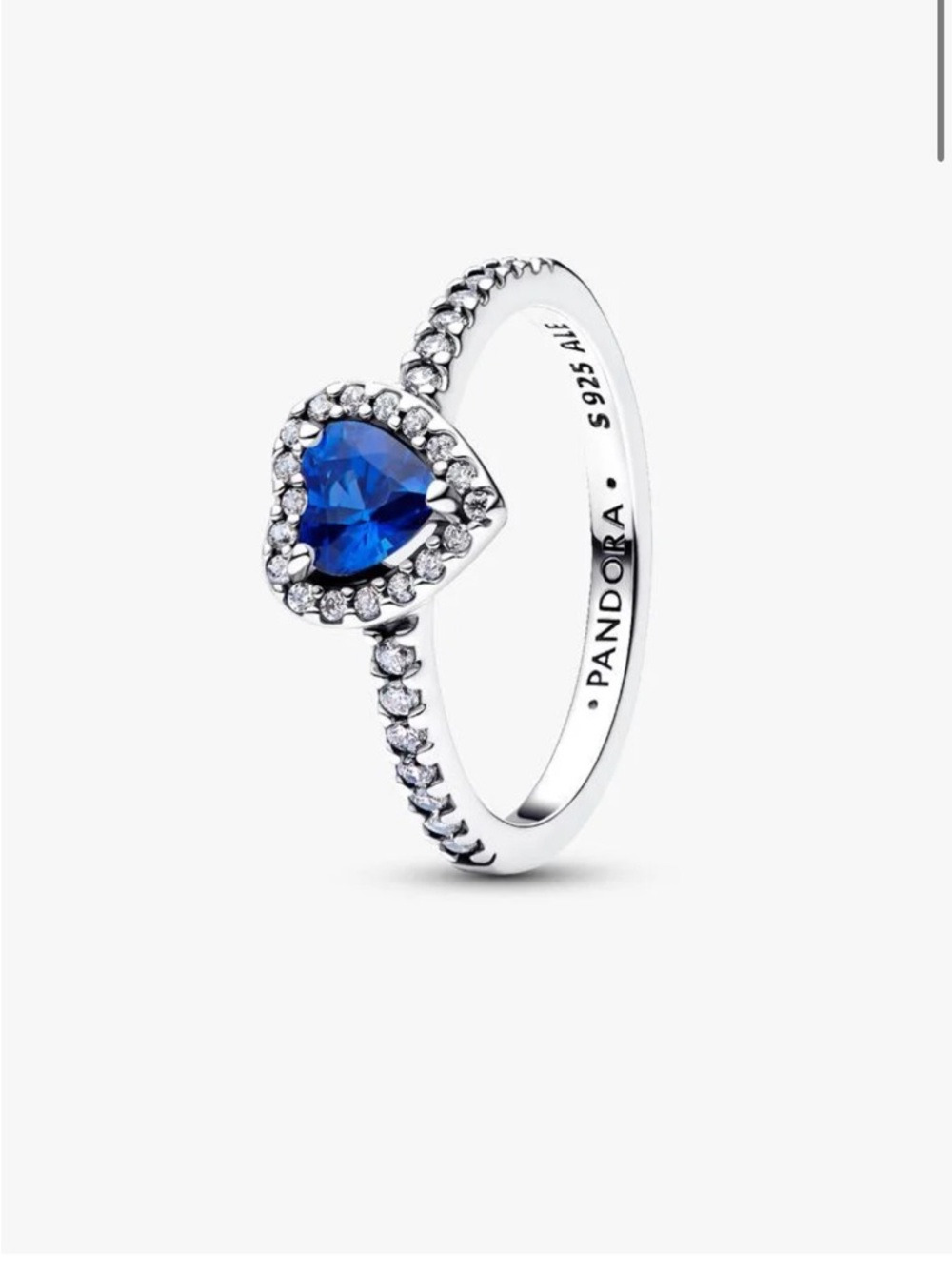 Pandora Sterling Silver Heart Ring with Sapphire Blue Stone